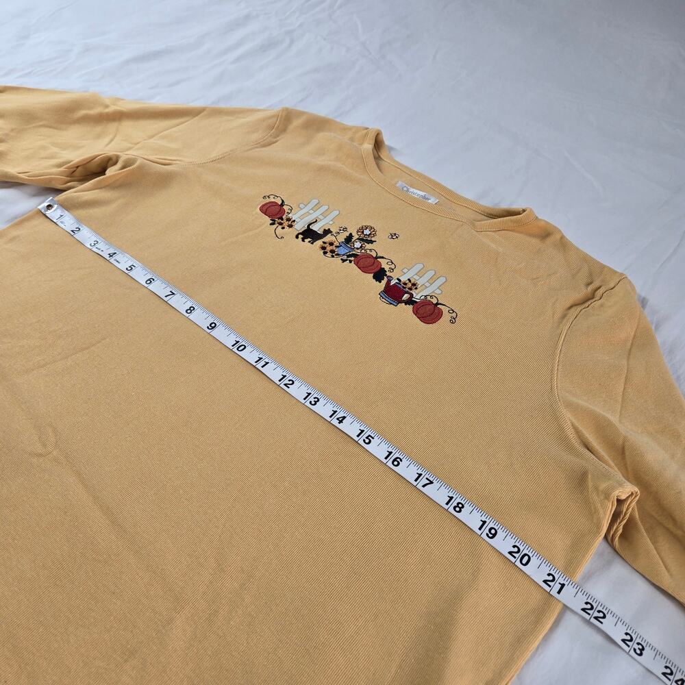 Christopher & Banks Fall Pumpkins Cat Top 3/4 Sleeve Yellow Embroidered Size XL - Picture 10 of 11